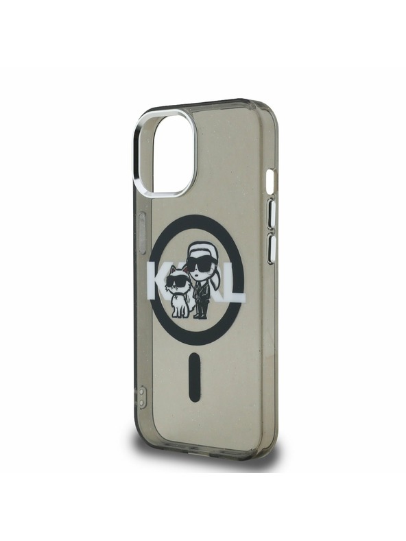 Karl Lagerfeld Karl Lagerfeld IML Glitter Karl and Choupette Sketch MagSafe Rückseite Hülle für iPhone 15 Schwarz