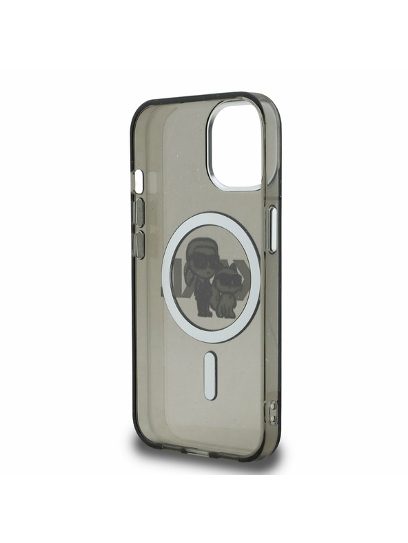 Karl Lagerfeld Karl Lagerfeld IML Glitter Karl and Choupette Sketch MagSafe Rückseite Hülle für iPhone 15 Schwarz