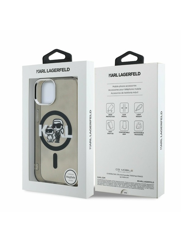 Karl Lagerfeld Karl Lagerfeld IML Glitter Karl and Choupette Sketch MagSafe Rückseite Hülle für iPhone 15 Schwarz