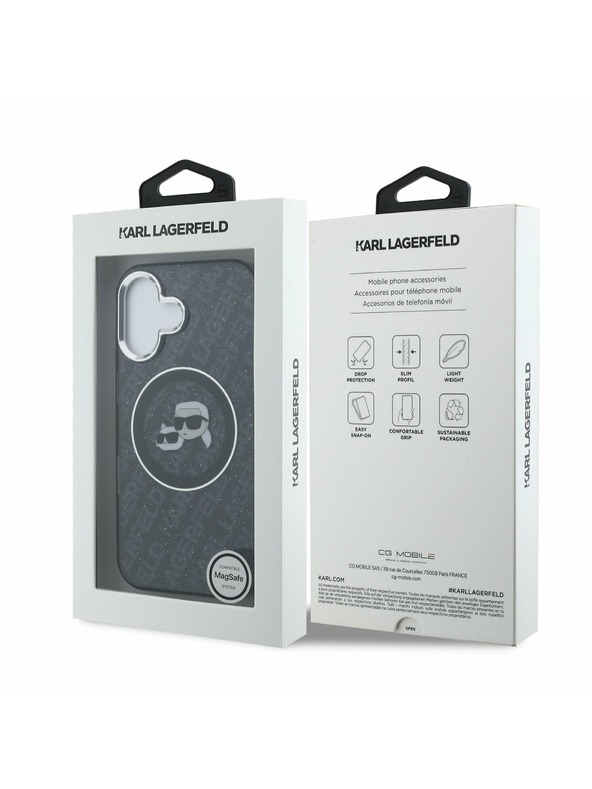 Karl Lagerfeld Karl Lagerfeld IML K&CH Heads Repeated Logo MagSafe Rückseite Hülle für iPhone 16 Schwarz