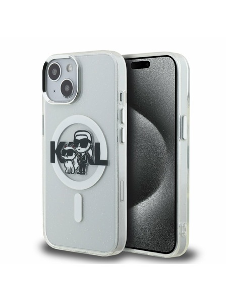 Karl Lagerfeld Karl Lagerfeld IML Glitter Karl and Choupette Sketch MagSafe Rückseite Hülle für iPhone 15 Transparent