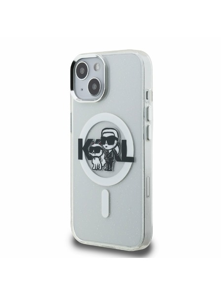 Karl Lagerfeld Karl Lagerfeld IML Glitter Karl and Choupette Sketch MagSafe Rückseite Hülle für iPhone 15 Transparent