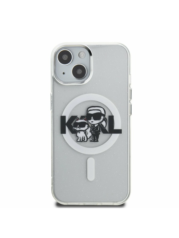 Karl Lagerfeld Karl Lagerfeld IML Glitter Karl and Choupette Sketch MagSafe Rückseite Hülle für iPhone 15 Transparent