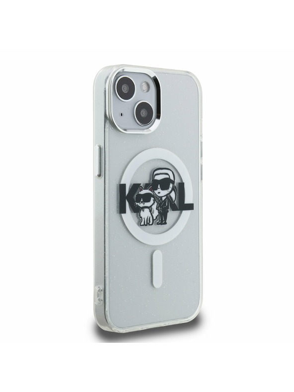 Karl Lagerfeld Karl Lagerfeld IML Glitter Karl and Choupette Sketch MagSafe Rückseite Hülle für iPhone 15 Transparent