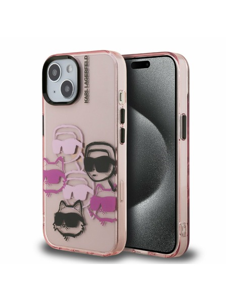 Karl Lagerfeld Karl Lagerfeld IML Multi K&CH Heads Rückseite Hülle für iPhone 15 Pink