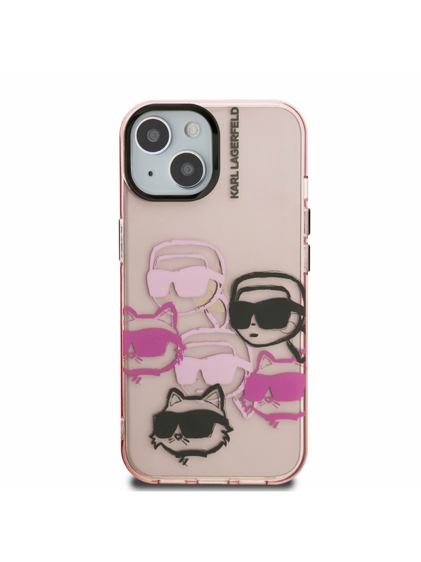 Karl Lagerfeld Karl Lagerfeld IML Multi K&CH Heads Rückseite Hülle für iPhone 15 Pink