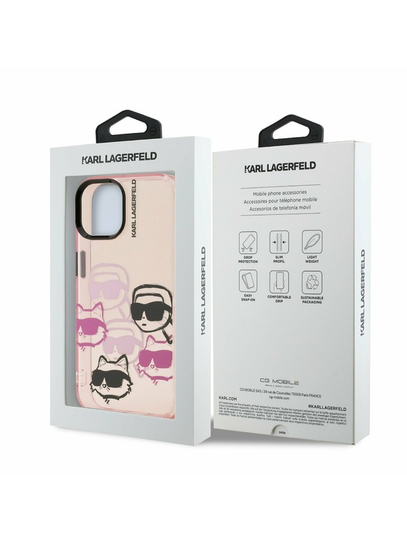 Karl Lagerfeld Karl Lagerfeld IML Multi K&CH Heads Rückseite Hülle für iPhone 15 Pink
