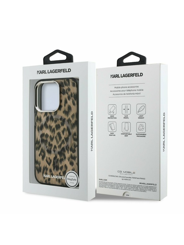 Karl Lagerfeld Karl Lagerfeld IML Leopard MagSafe Rückseite Hülle für iPhone 15 Pro Brown