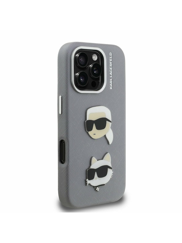 Karl Lagerfeld Karl Lagerfeld Grained PU K&CH Heads Rückseite Hülle für iPhone 16 Pro Max Grey