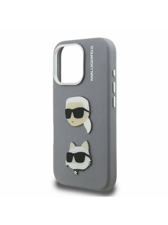 Karl Lagerfeld Karl Lagerfeld Grained PU K&CH Heads Rückseite Hülle für iPhone 16 Pro Max Grey