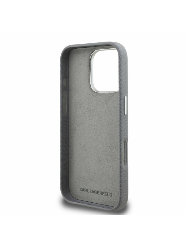 Karl Lagerfeld Karl Lagerfeld Grained PU K&CH Heads Rückseite Hülle für iPhone 16 Pro Max Grey
