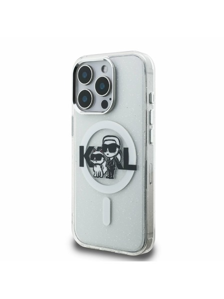 Karl Lagerfeld Karl Lagerfeld IML Glitter Karl and Choupette Sketch MagSafe Rückseite Hülle für iPhone 15 Pro Transparent