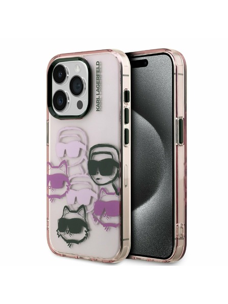 Karl Lagerfeld Karl Lagerfeld IML Multi K&CH Heads Rückseite Hülle für iPhone 15 Pro Pink
