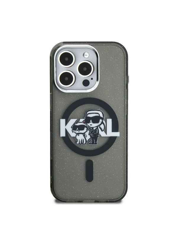 Karl Lagerfeld Karl Lagerfeld IML Glitter Karl and Choupette Sketch MagSafe Rückseite Hülle für iPhone 15 Pro Max Black