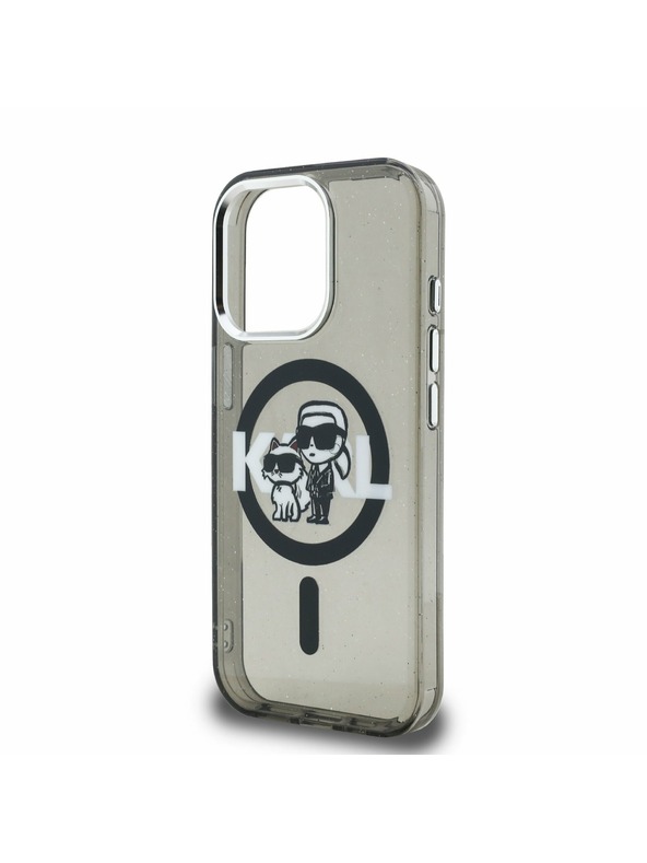 Karl Lagerfeld Karl Lagerfeld IML Glitter Karl and Choupette Sketch MagSafe Rückseite Hülle für iPhone 15 Pro Max Black