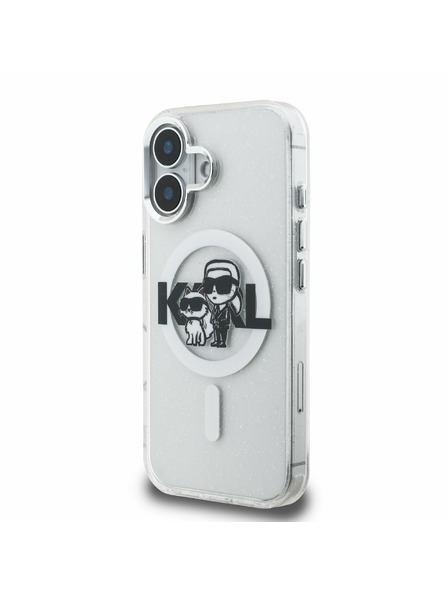 Karl Lagerfeld Karl Lagerfeld IML Glitter Karl and Choupette Sketch MagSafe Rückseite Hülle für iPhone 16 Transparent