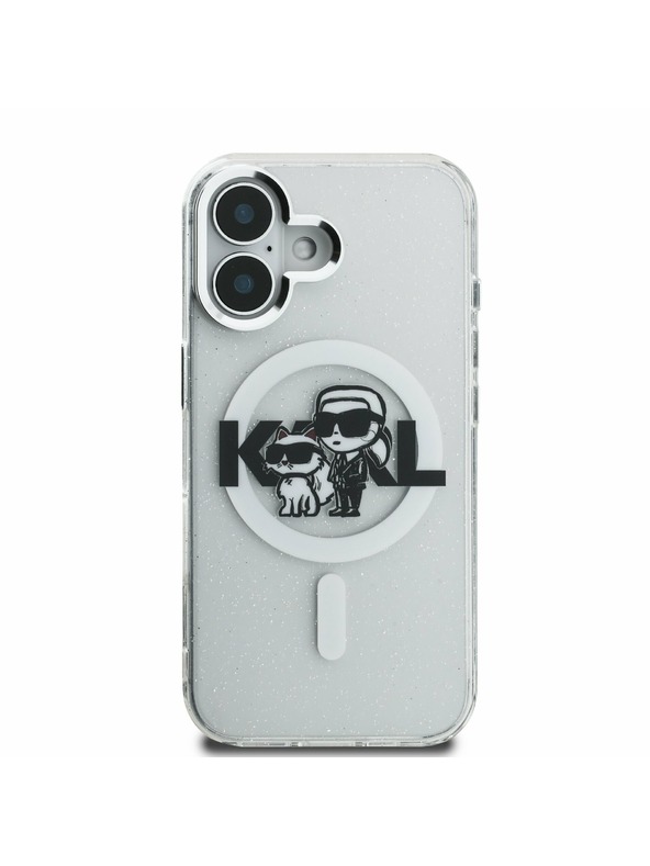 Karl Lagerfeld Karl Lagerfeld IML Glitter Karl and Choupette Sketch MagSafe Rückseite Hülle für iPhone 16 Transparent
