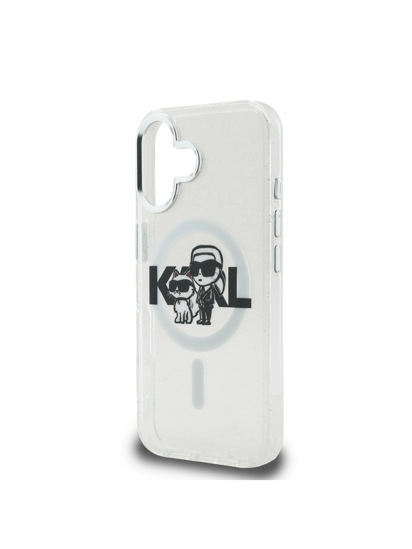 Karl Lagerfeld Karl Lagerfeld IML Glitter Karl and Choupette Sketch MagSafe Rückseite Hülle für iPhone 16 Transparent