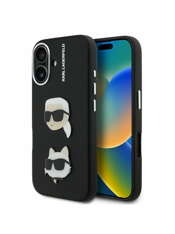 Karl Lagerfeld Karl Lagerfeld Grained PU K&CH Heads Rückseite Hülle für iPhone 16 Black