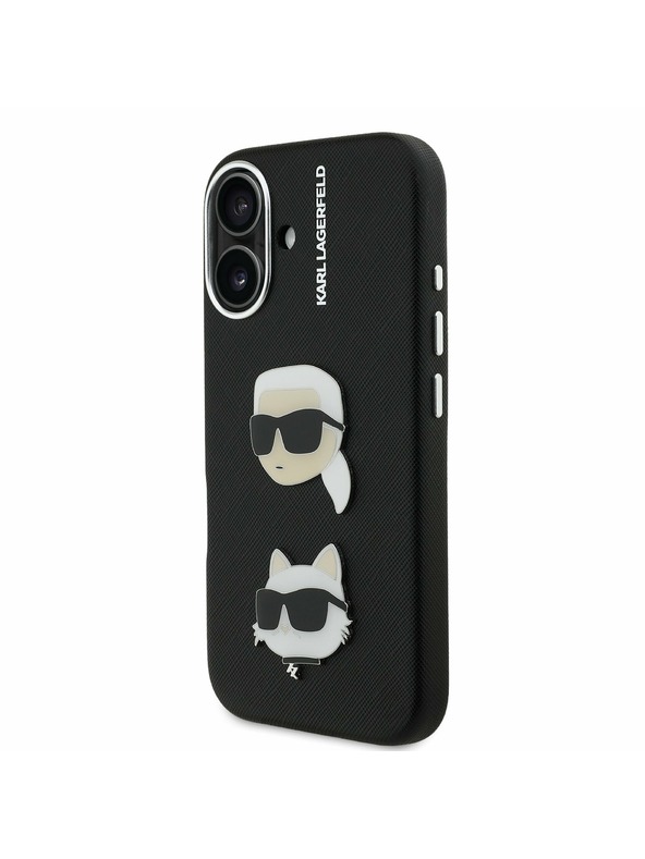 Karl Lagerfeld Karl Lagerfeld Grained PU K&CH Heads Rückseite Hülle für iPhone 16 Black