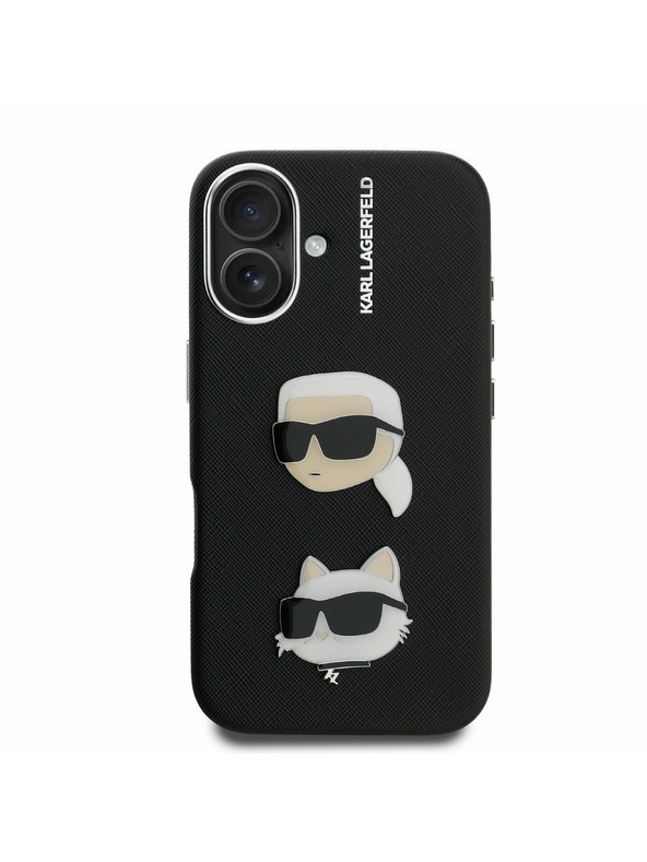 Karl Lagerfeld Karl Lagerfeld Grained PU K&CH Heads Rückseite Hülle für iPhone 16 Black