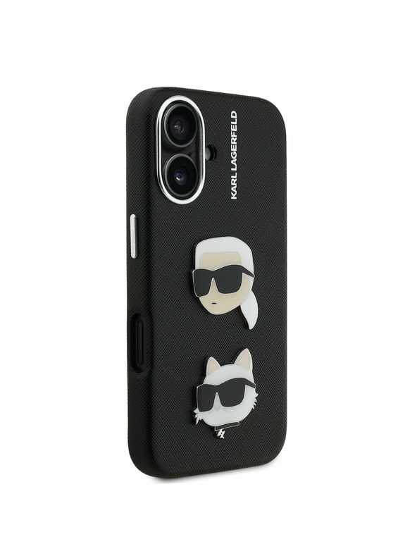 Karl Lagerfeld Karl Lagerfeld Grained PU K&CH Heads Rückseite Hülle für iPhone 16 Black