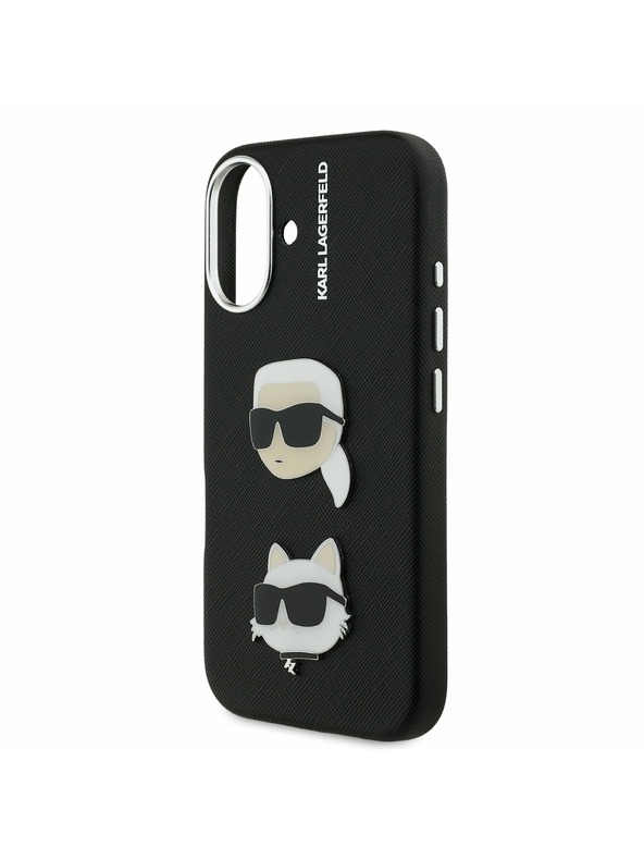 Karl Lagerfeld Karl Lagerfeld Grained PU K&CH Heads Rückseite Hülle für iPhone 16 Black
