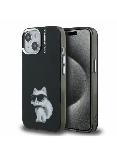 Karl Lagerfeld Karl Lagerfeld IML Aquarelle Choupette Rückseite Hülle für iPhone 15 Black