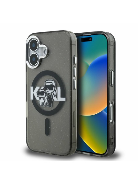 Karl Lagerfeld Karl Lagerfeld IML Glitter Karl and Choupette Sketch MagSafe Rückseite Hülle für iPhone 16 Black