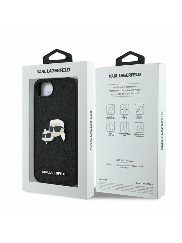 Karl Lagerfeld Karl Lagerfeld Fixed Glitter Metall K&CH Rückseite für iPhone 16e Schwarz