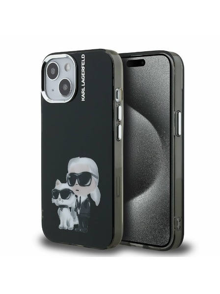 Karl Lagerfeld Karl Lagerfeld IML Aquarell Karl and Choupette Rückseite für iPhone 15 Schwarz