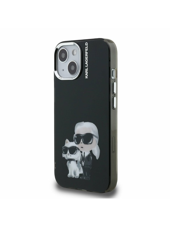 Karl Lagerfeld Karl Lagerfeld IML Aquarell Karl and Choupette Rückseite für iPhone 15 Schwarz