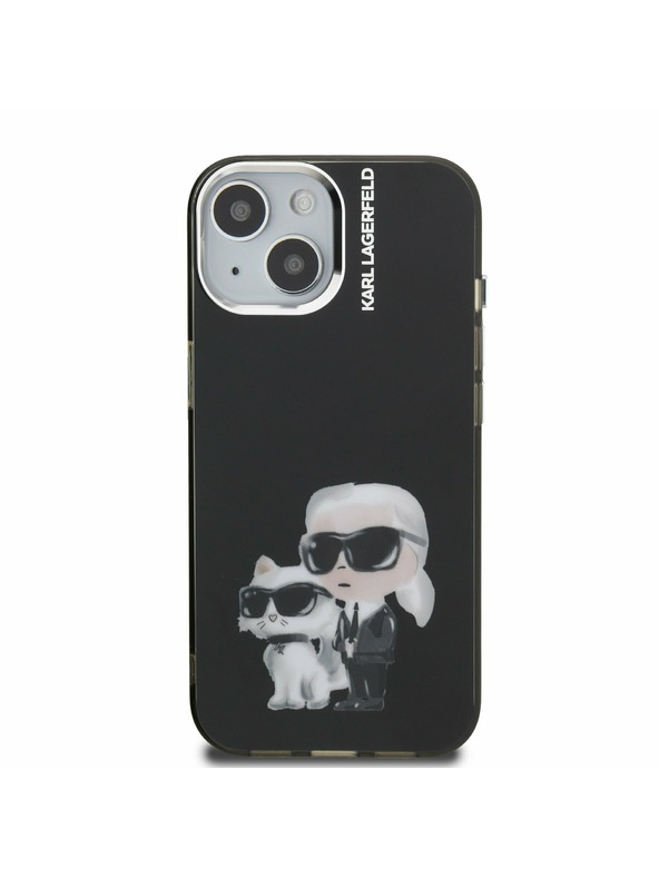 Karl Lagerfeld Karl Lagerfeld IML Aquarell Karl and Choupette Rückseite für iPhone 15 Schwarz
