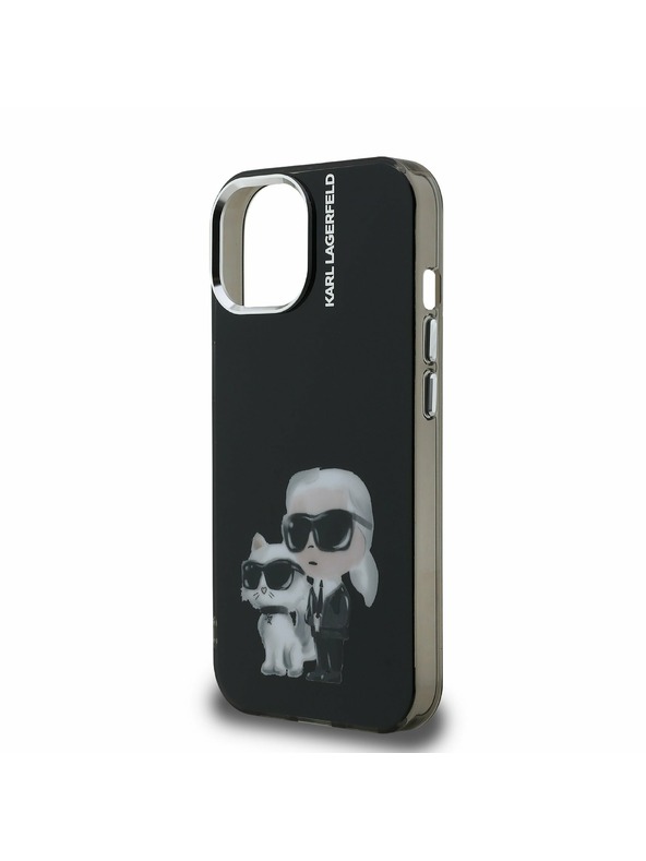 Karl Lagerfeld Karl Lagerfeld IML Aquarell Karl and Choupette Rückseite für iPhone 15 Schwarz