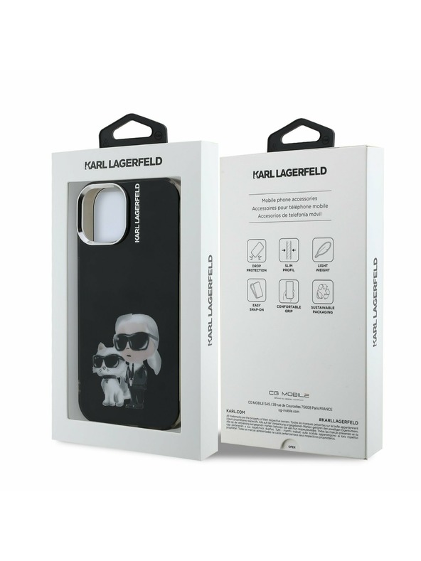 Karl Lagerfeld Karl Lagerfeld IML Aquarell Karl and Choupette Rückseite für iPhone 15 Schwarz