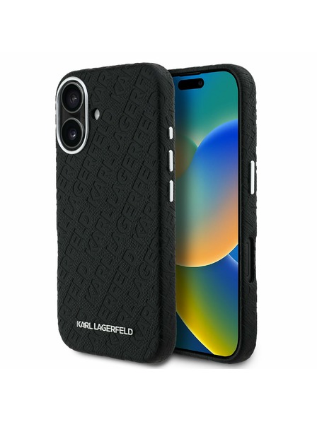 Karl Lagerfeld Karl Lagerfeld Genarbtes PU Wiederholtes Logo MagSafe Rückseite für iPhone 16 Schwarz