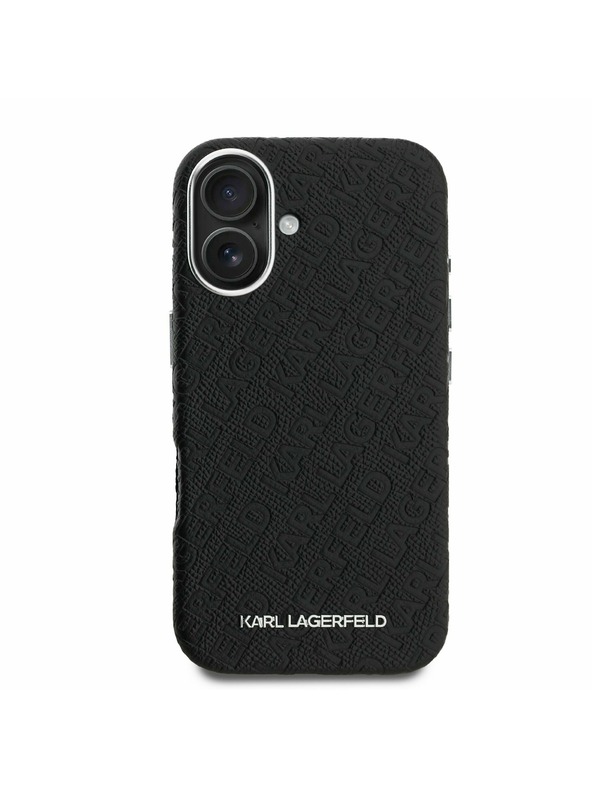 Karl Lagerfeld Karl Lagerfeld Genarbtes PU Wiederholtes Logo MagSafe Rückseite für iPhone 16 Schwarz