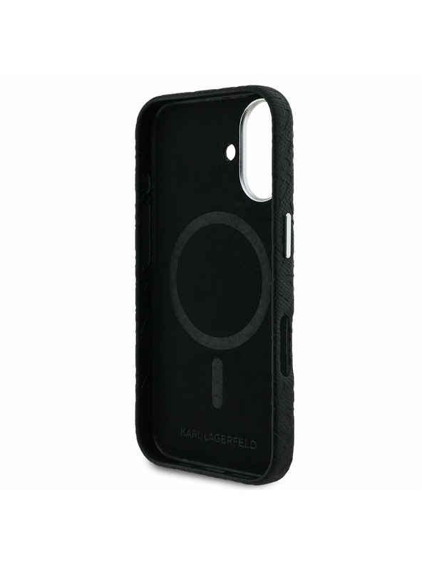 Karl Lagerfeld Karl Lagerfeld Genarbtes PU Wiederholtes Logo MagSafe Rückseite für iPhone 16 Schwarz