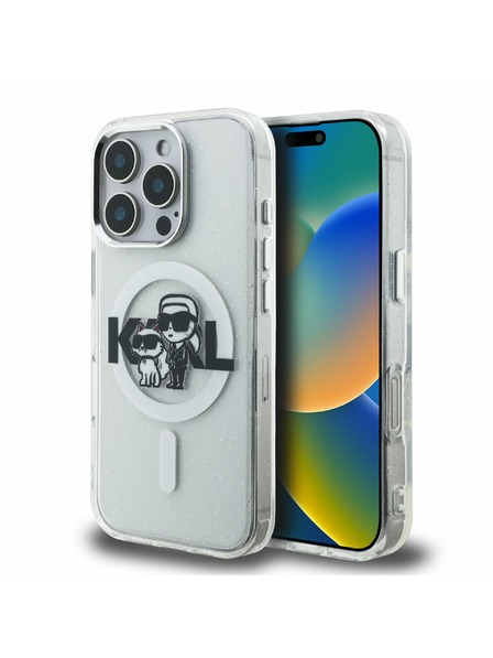 Karl Lagerfeld Karl Lagerfeld IML Glitter Karl and Choupette Sketch MagSafe Rückseite für iPhone 16 Pro Max Transparent