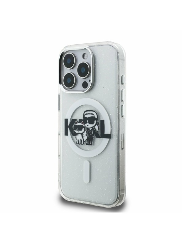 Karl Lagerfeld Karl Lagerfeld IML Glitter Karl and Choupette Sketch MagSafe Rückseite für iPhone 16 Pro Max Transparent