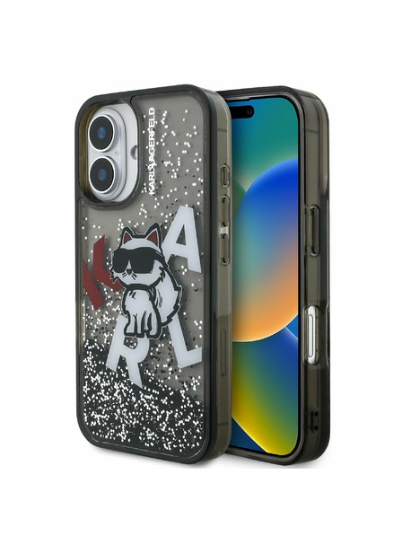 Karl Lagerfeld Karl Lagerfeld Liquid Glitter Scattered Choupette Rückseite für iPhone 16 Schwarz