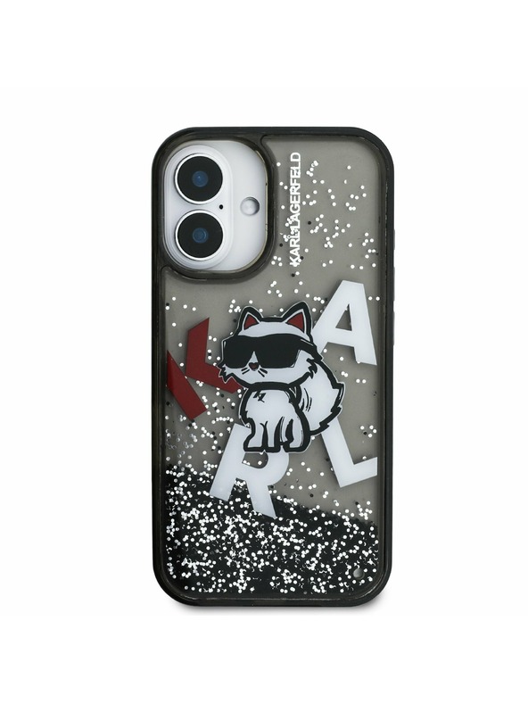 Karl Lagerfeld Karl Lagerfeld Liquid Glitter Scattered Choupette Rückseite für iPhone 16 Schwarz