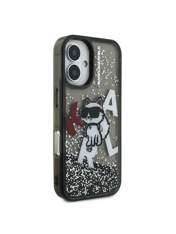 Karl Lagerfeld Karl Lagerfeld Liquid Glitter Scattered Choupette Rückseite für iPhone 16 Schwarz