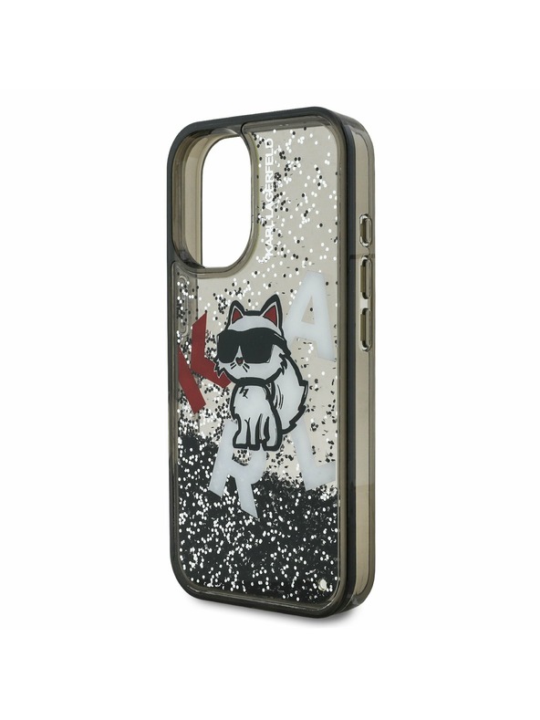 Karl Lagerfeld Karl Lagerfeld Liquid Glitter Scattered Choupette Rückseite für iPhone 16 Schwarz