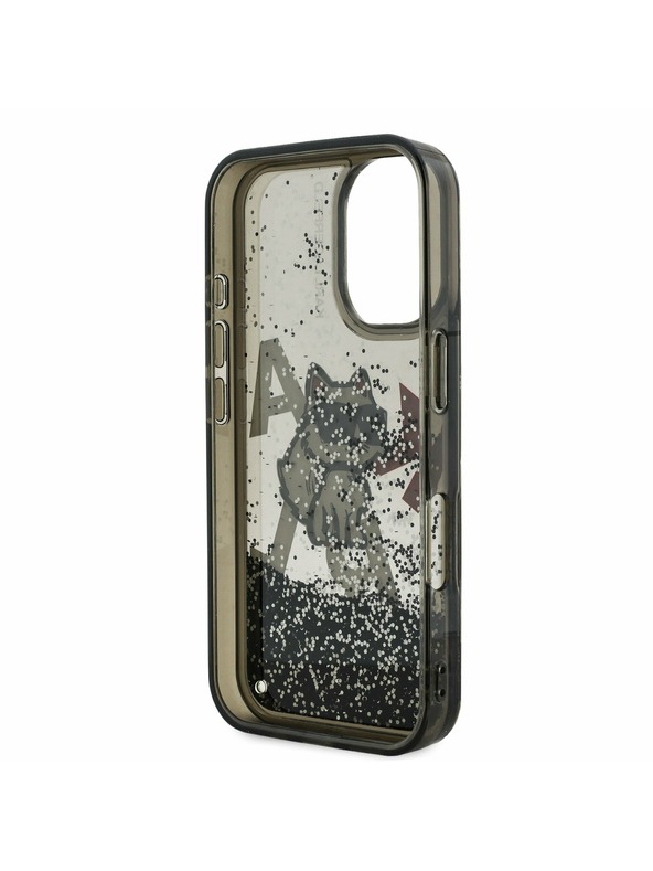 Karl Lagerfeld Karl Lagerfeld Liquid Glitter Scattered Choupette Rückseite für iPhone 16 Schwarz