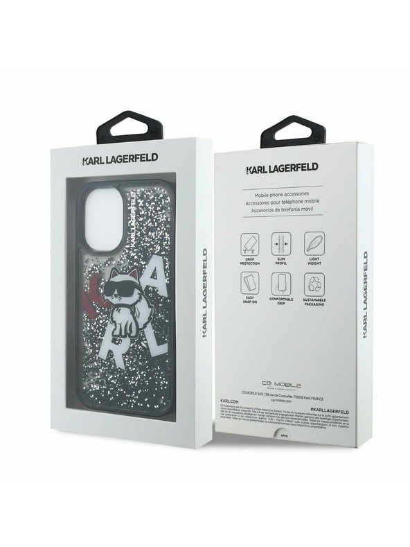 Karl Lagerfeld Karl Lagerfeld Liquid Glitter Scattered Choupette Rückseite für iPhone 16 Schwarz