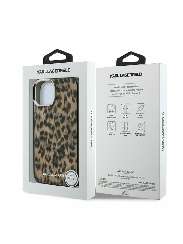 Karl Lagerfeld Karl Lagerfeld IML Leopard MagSafe Rückseite Hülle für iPhone 15 Brown