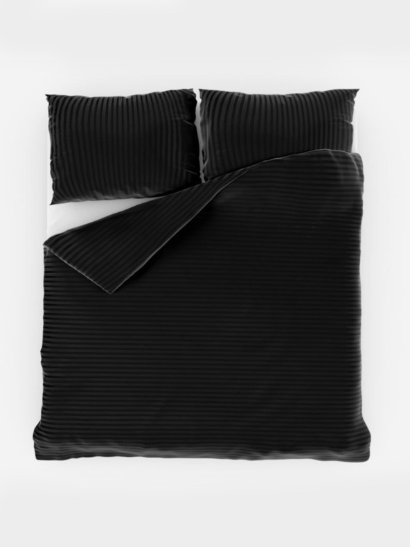 Kvalitex Französische Satin-Bettwäsche mit Streifen 1+2, 200x200, 70x90cm BLACK