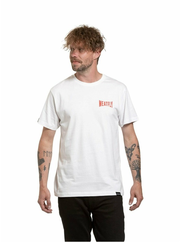 Meatfly Meatfly Herren T-Shirt Yvans Rundes Globus Patch Weiß