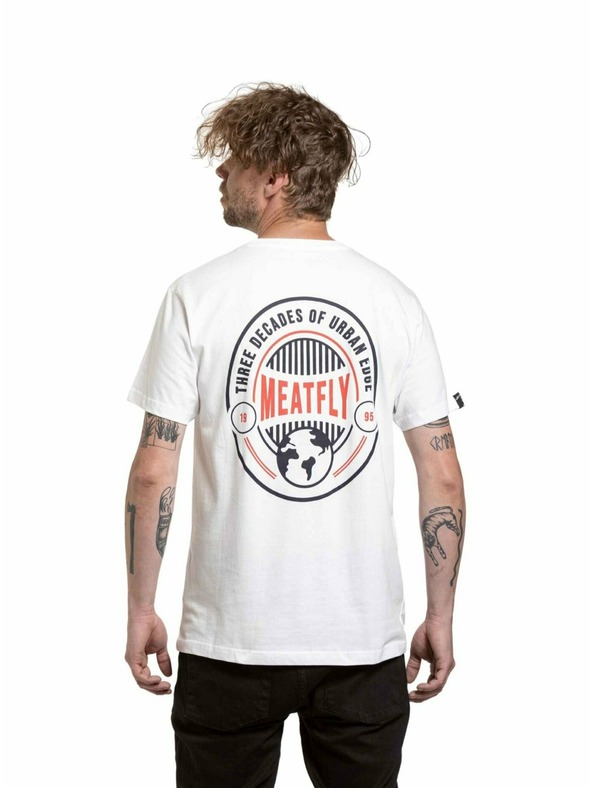 Meatfly Meatfly Herren T-Shirt Yvans Rundes Globus Patch Weiß